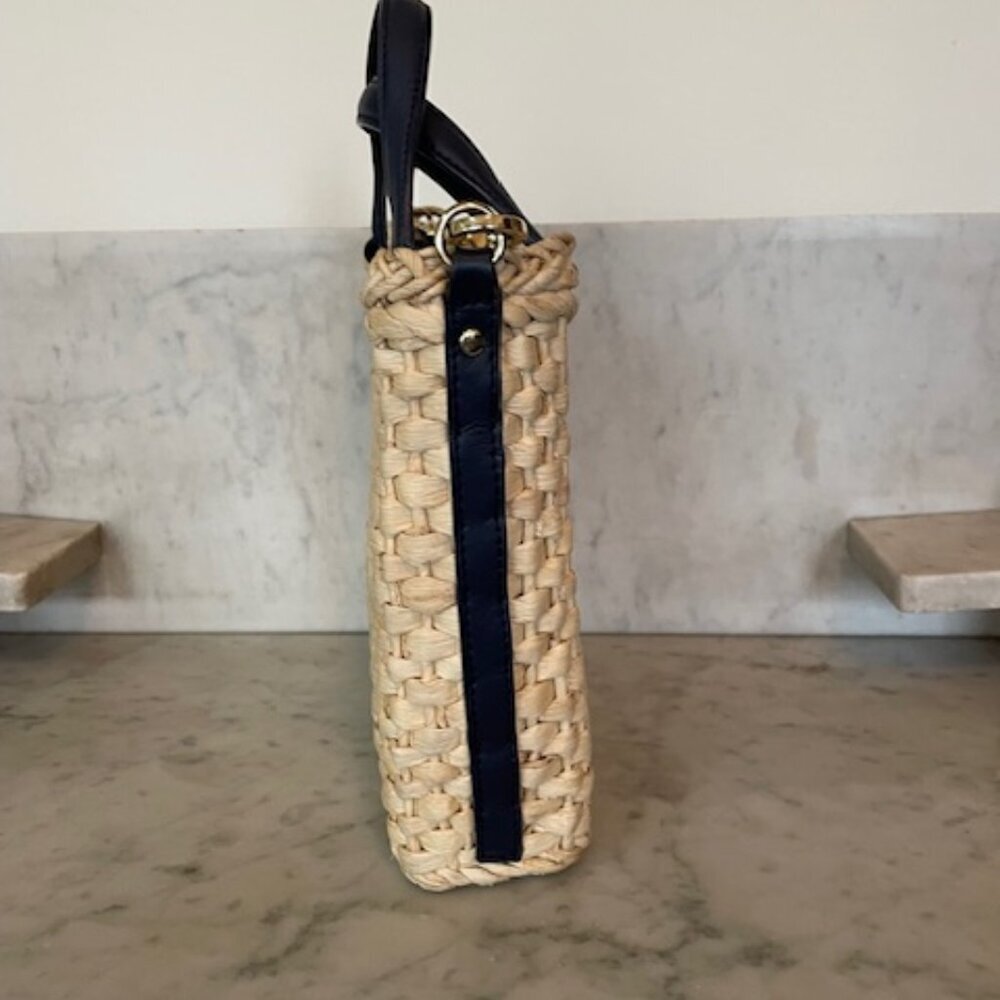 TALBOTS Straw Crossbody Bag Natural with Navy Leather Handles/Strap - Picture 6 of 16